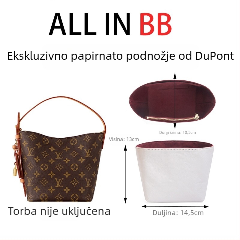 Unutarnji organizator za Louis Vuitton All-in BB bucket bag s originalnom velurovom podstavom, unutarnja torbica i srednja torbica, dodaci za prilagodbu potpore torbe, japanski stil