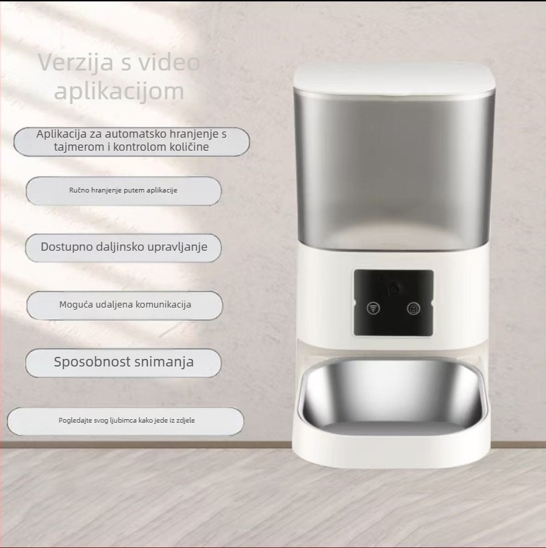 Pametni poslužitelj hrane za kućne ljubimce s kamerom, automatsko doziranje hrane, HD širokokutno praćenje, kontrola putem APP-a, univerzalna kompatibilnost, težina 1,6 kg