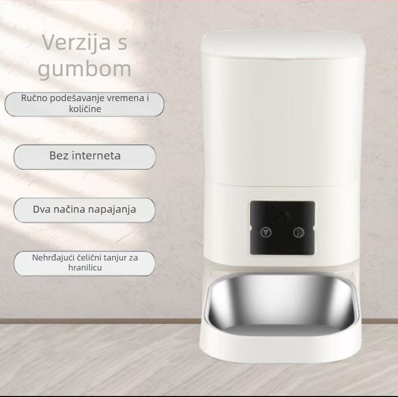 Pametni poslužitelj hrane za kućne ljubimce s kamerom, automatsko doziranje hrane, HD širokokutno praćenje, kontrola putem APP-a, univerzalna kompatibilnost, težina 1,6 kg