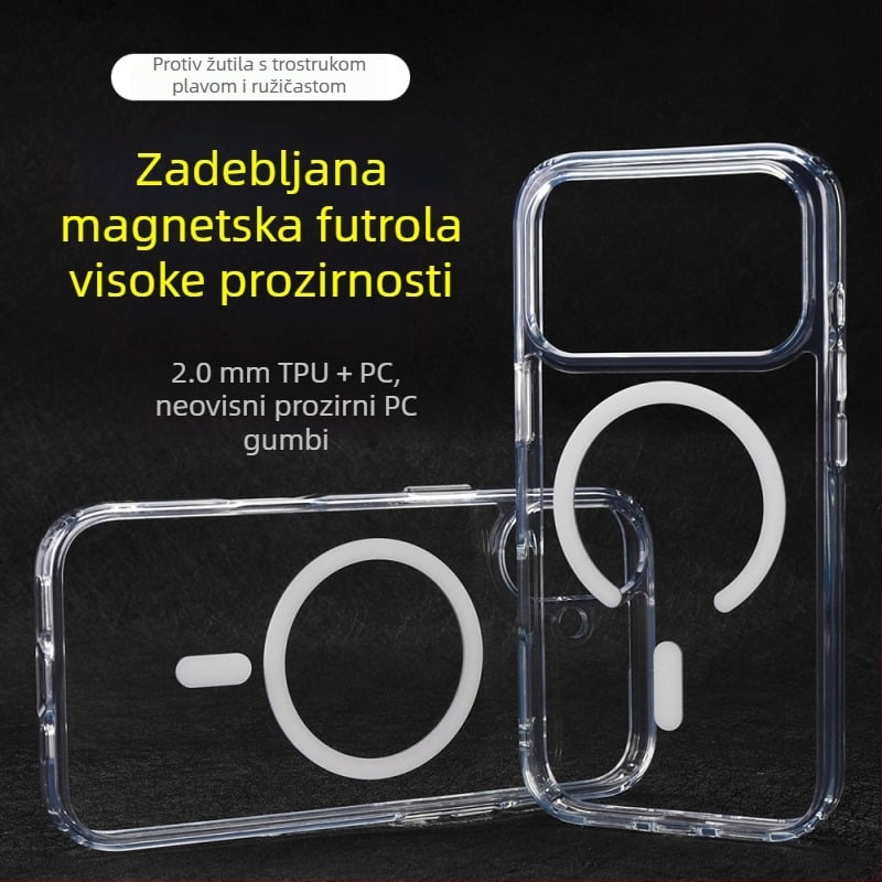 Prozirno magnetsko kućište za iPhone 17 Pro, dvodijelno, zaštita od padova, s velikim otvorom