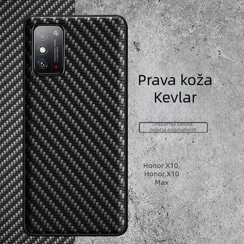 Kućište za telefon Huawei Honor X10/X10 Max, potpuno pokrivanje, otpornost na padove, Kevlar 5G verzija, umjetna koža, poslovni stil