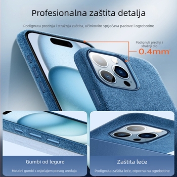 Alcantara magnetska zaštitna maska s potpunim pokrivanjem za iPhone 16 Pro Max i iPhone 15 Plus – otporna na pad