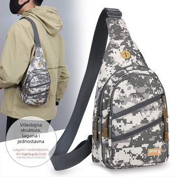 Muška torba na prsima, ulični stil, platno, camouflage uzorak, vodootporna i ultra lagana, podstava od poliester.