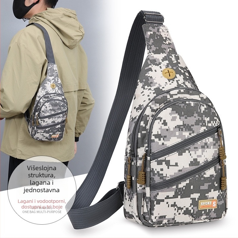 Muška torba na prsima, ulični stil, platno, camouflage uzorak, vodootporna i ultra lagana, podstava od poliester.