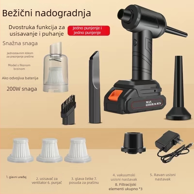 Bežični usisavač za kućnu i automobilsku upotrebu, 11000 Pa usisna snaga, 30 W, punjiva