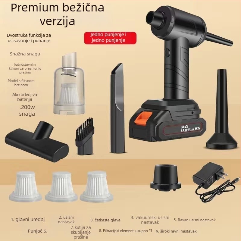 Bežični usisavač za kućnu i automobilsku upotrebu, 11000 Pa usisna snaga, 30 W, punjiva