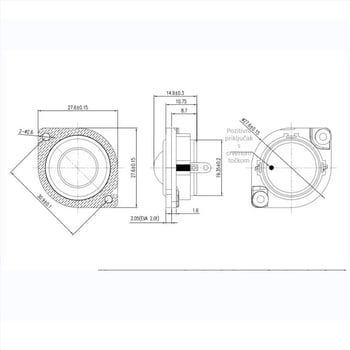 Automobilski tweeter rog — 5.6uF kondenzator; panel; rešetka; konfiguracije: 1 tweeter; 1 tweeter + 5.6uF kondenzator; 1 tweeter + kondenzator + rešetka; 1 tweeter s panelom + kondenzator