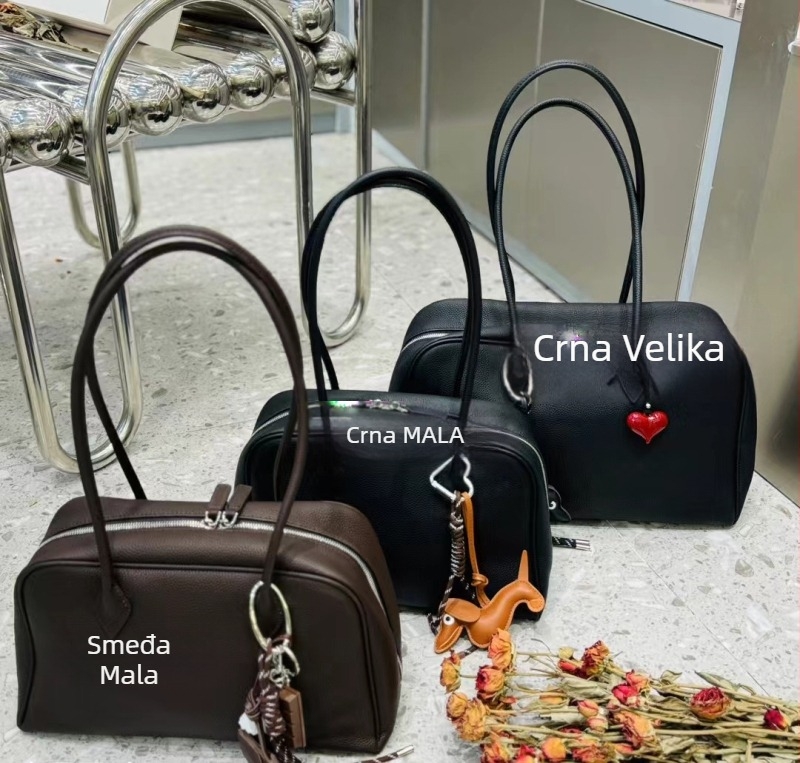 Boston torba od prave kože – horizontalan kvadratni oblik, zatvarač, unutarnji džepovi za telefon i iskaznicu