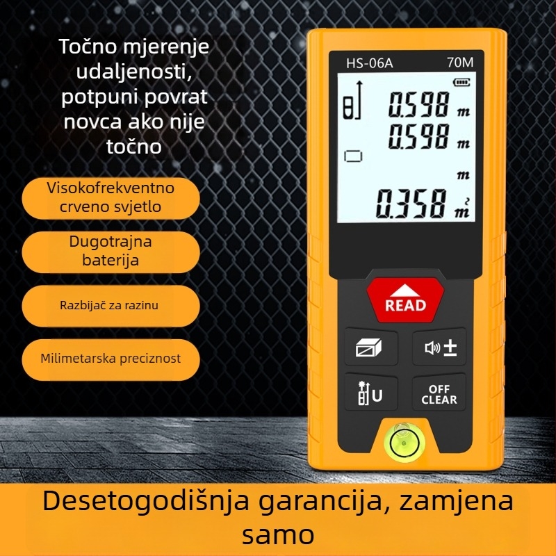 Laserski mjerač udaljenosti – Dva u jednom, Infracrveni laser, Visoka preciznost, Digitalna ravnala