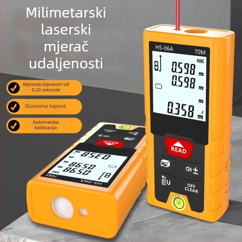 Laserski mjerač udaljenosti – Dva u jednom, Infracrveni laser, Visoka preciznost, Digitalna ravnala
