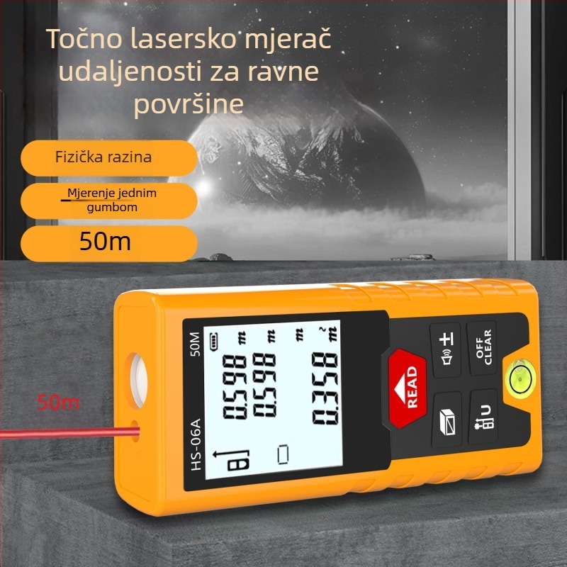 Laserski mjerač udaljenosti – Dva u jednom, Infracrveni laser, Visoka preciznost, Digitalna ravnala