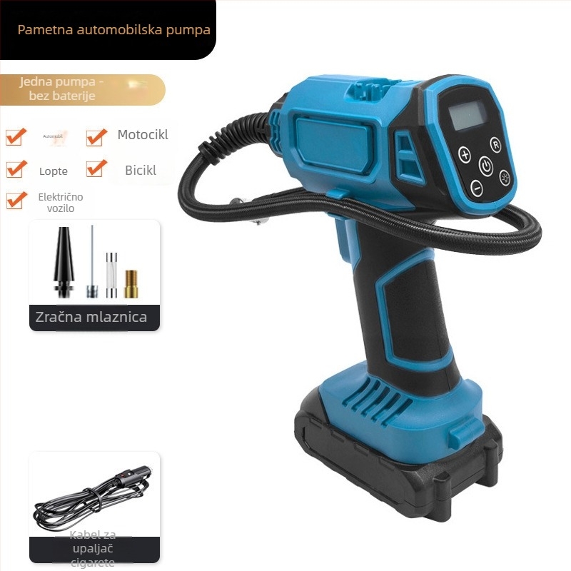 Prijenosni automobilski napuhivač s digitalnim zaslonom i ugrađenom LED rasvjetom, dvostruki cilindar, 12V 120W