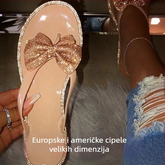 Ženske PVC japanke s mašnicom i kamenčićima – gornji dio PVC, potplat PVC, injekcijska izrada potplata, ravna peta, ležerni stil