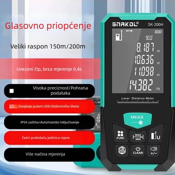 Laserski mjerač udaljenosti, ručni, infracrveni, digitalni mjerni instrument, domet do 200 m