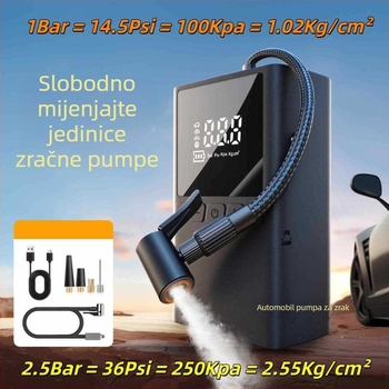Prijenosna 12V pumpa za automobile, 100W, višecilindrični dizajn, s digitalnim LCD zaslonom, za automobile, motocikle i bicikle