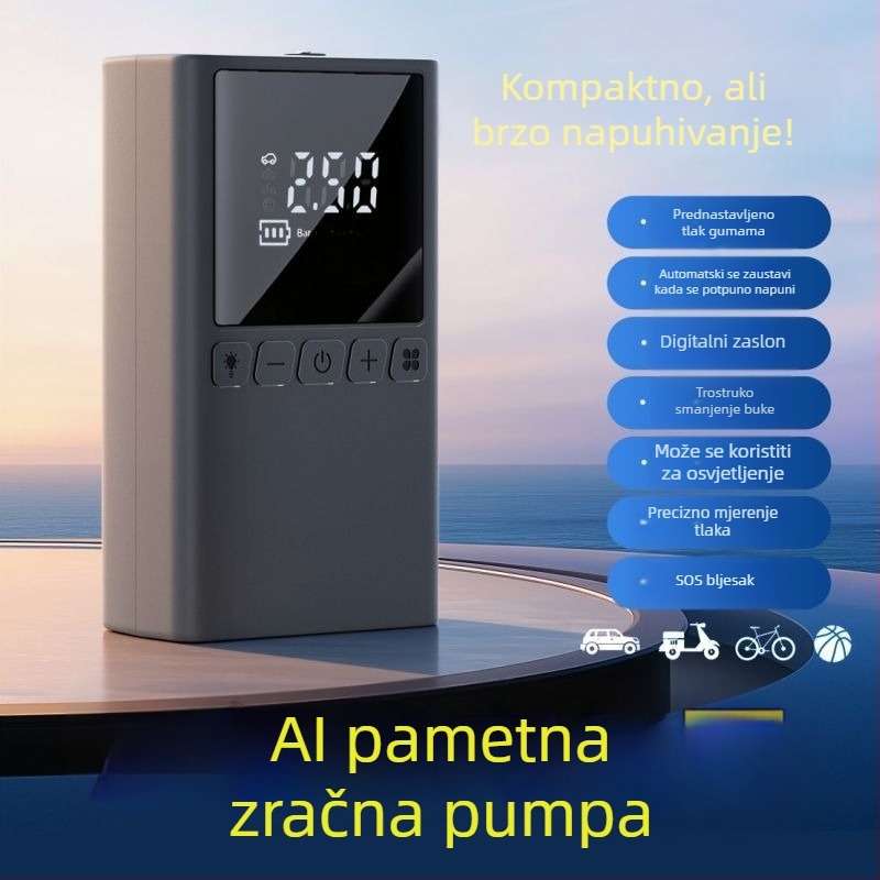 Prijenosna 12V pumpa za automobile, 100W, višecilindrični dizajn, s digitalnim LCD zaslonom, za automobile, motocikle i bicikle