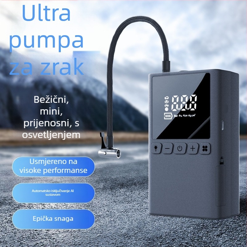 Prijenosna 12V pumpa za automobile, 100W, višecilindrični dizajn, s digitalnim LCD zaslonom, za automobile, motocikle i bicikle