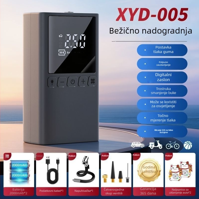Prijenosna 12V pumpa za automobile, 100W, višecilindrični dizajn, s digitalnim LCD zaslonom, za automobile, motocikle i bicikle