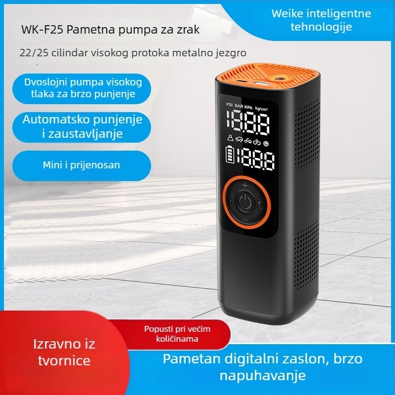 Bežični prijenosni kompresor za auto s digitalnim zaslonom, 12V, 120W, 35 L/min – izuzetno brzo napuhivanje