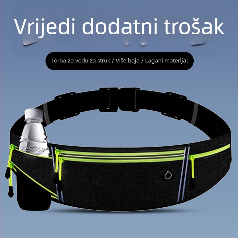 Sportska torbica oko struka – prozračan PU materijal, lagana, unisex, džep za bocu vode