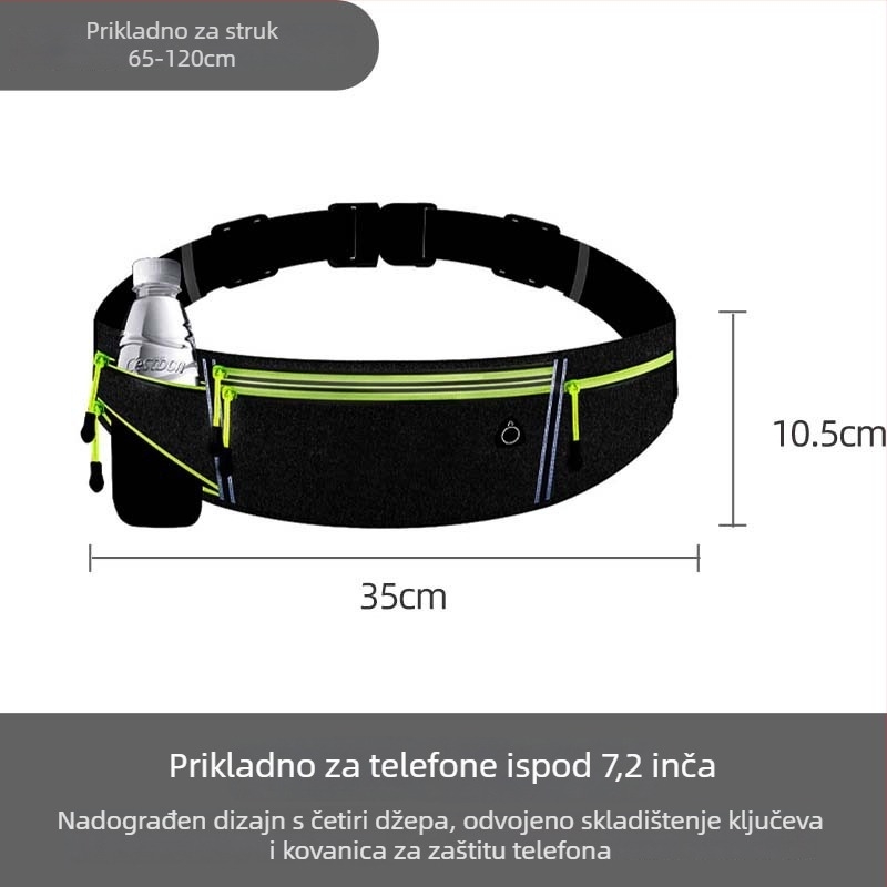 Sportska torbica oko struka – prozračan PU materijal, lagana, unisex, džep za bocu vode