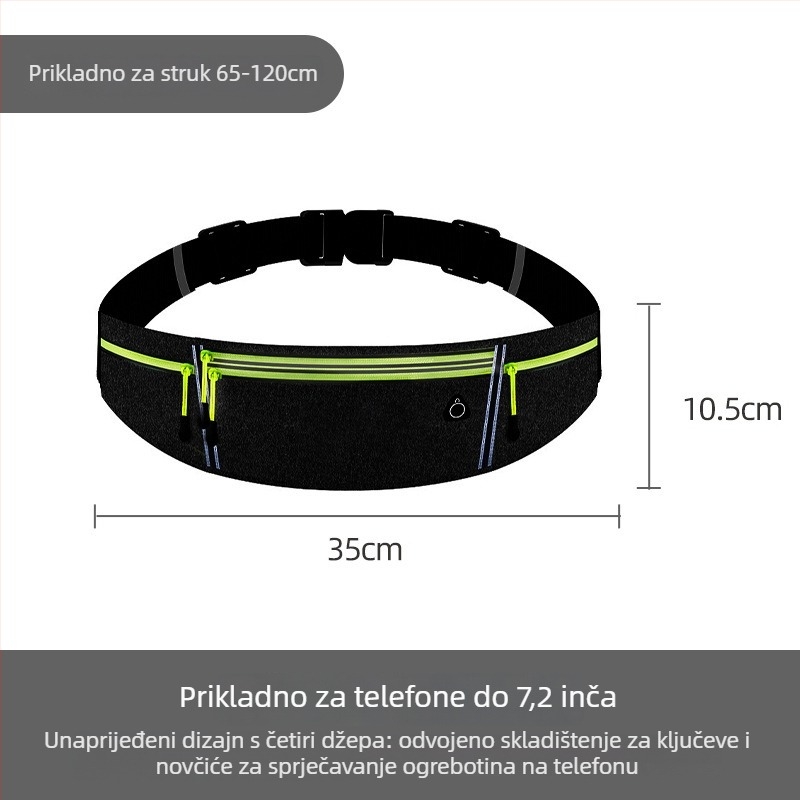 Sportska torbica oko struka – prozračan PU materijal, lagana, unisex, džep za bocu vode