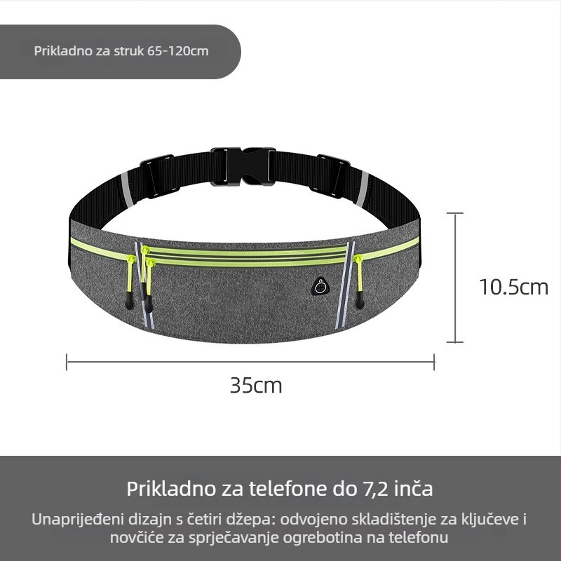 Sportska torbica oko struka – prozračan PU materijal, lagana, unisex, džep za bocu vode