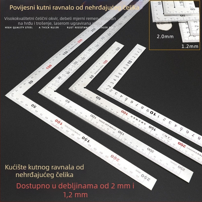 Nehrđajući čelik, kutnik s L‑oblikom ploče, deblji, preciznost 90°