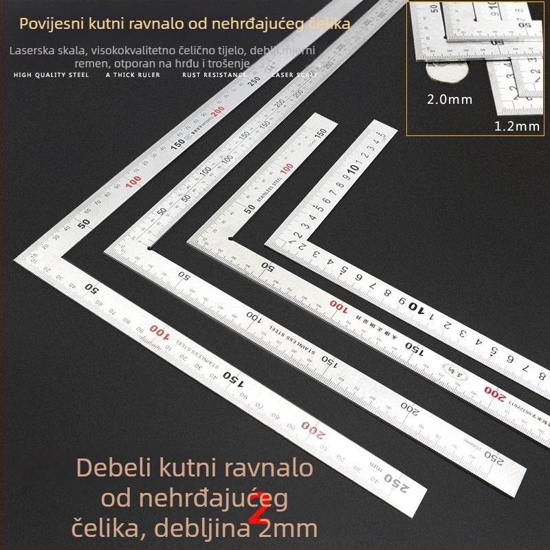 Nehrđajući čelik, kutnik s L‑oblikom ploče, deblji, preciznost 90°