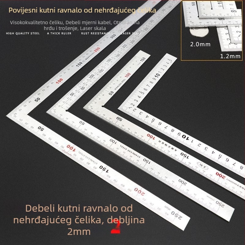 Nehrđajući čelik, kutnik s L‑oblikom ploče, deblji, preciznost 90°