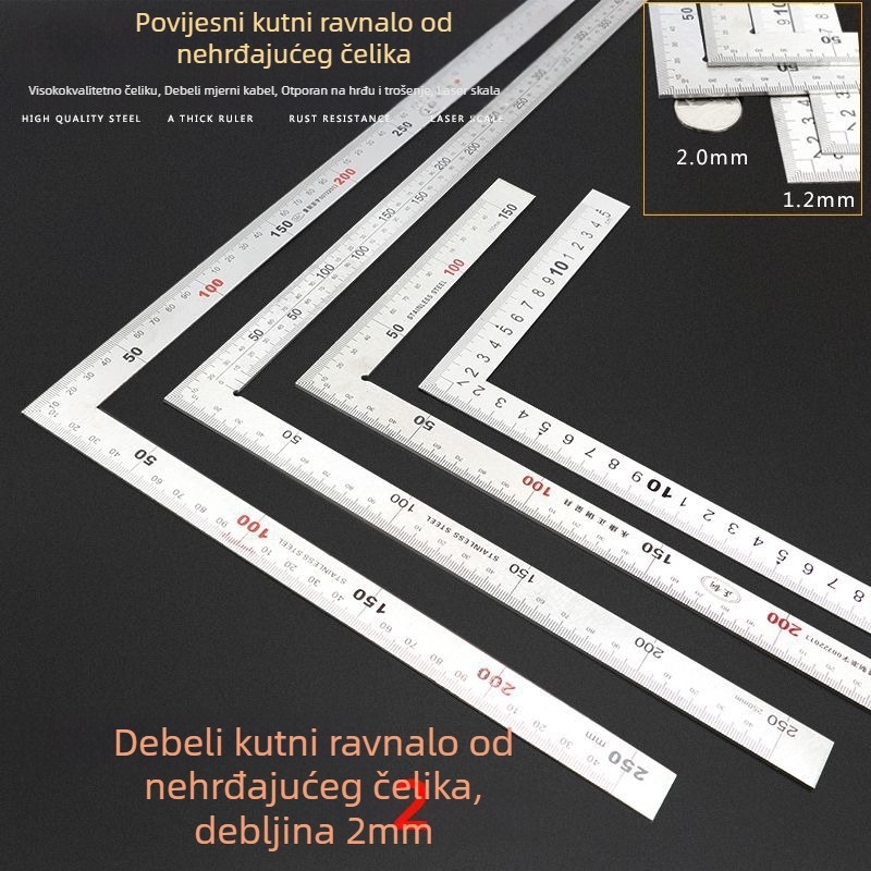Nehrđajući čelik, kutnik s L‑oblikom ploče, deblji, preciznost 90°