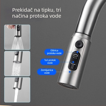 Kuhinjska slavina s izvlačnim nastavkom, tijelo od bakrenog legure, keramički disk ventil, ugradnja na temelju, moderan jednostavan stil