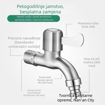 Kuhinjski slavina od nehrđajućeg čelika, miješajući tip, otvaranje ključem, jednostruka konstrukcija, bakreno jezgro ventila