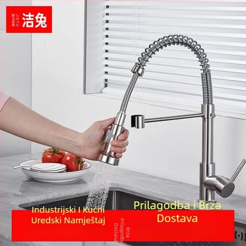 Kuhinjska slavina od bakra, vučna i okretna, keramičko jezgro ventila, lijevi način ugradnje, elektroplatirani završetak