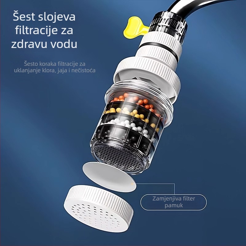 Filter za slavinu — rotirajući model, PP materijal, univerzalno sjedalo ventila, standardni ulaz/izlaz, ugradnja snap-on