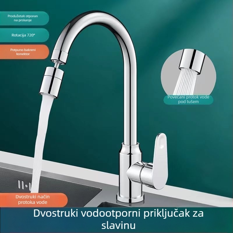 Kuhinjski slavina za sudoper s potpuno bakrenim dizajnom, univerzalna glava protiv prskanja, svestrani priključak, okretni aerator