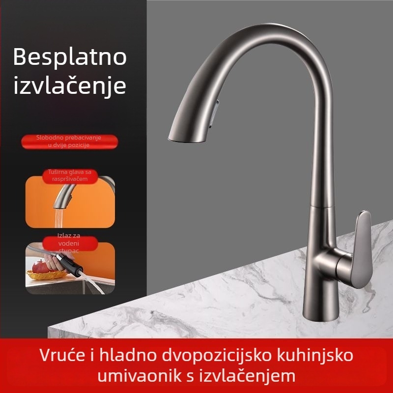 Kuhinjska izvlačna slavina od bakra, model H2203, miješanje i izvlačna funkcija, topla i hladna voda, 5–80°C, 0,8 MPa