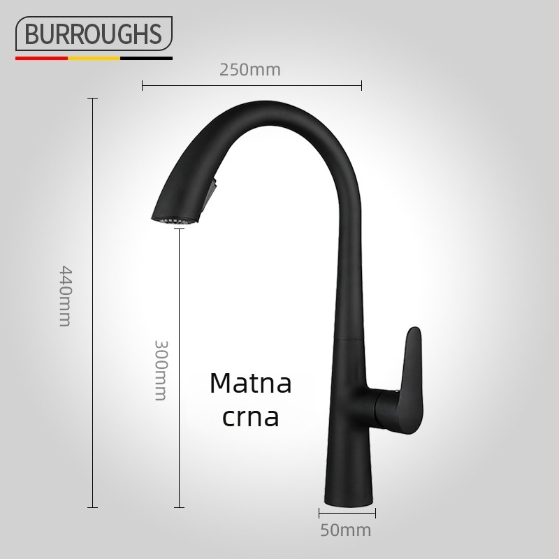 Kuhinjska izvlačna slavina od bakra, model H2203, miješanje i izvlačna funkcija, topla i hladna voda, 5–80°C, 0,8 MPa