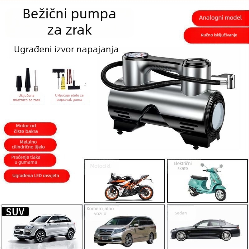 Bežična automobilska pumpa za nafukavanje guma, višefunkcionalna visokoučinkovita prijenosna pumpa s digitalnim zaslonom, 120 W, dvostruka ili više cilindara, upozoravajuće svjetlo, radno vrijeme 1–5 minuta