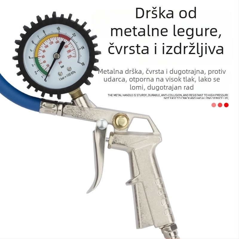 Pištolj za napuhavanje guma s manometrom za automobile i motocikle (Značka: Yishun; Točnost: 0.01; Jedinice prikaza: različite; Materijal: aluminij i željezo)