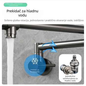 Kuhinjska slavina od nehrđajućeg čelika, zidna montaža, okretna, samo hladna voda, model P-J043