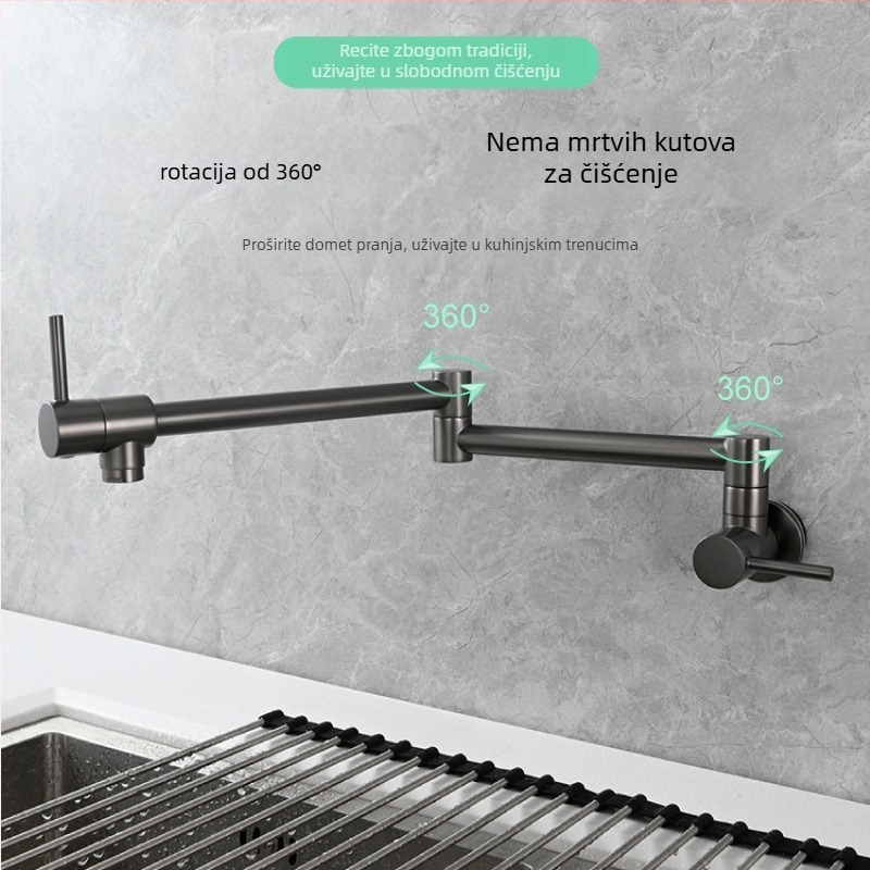Kuhinjska slavina od nehrđajućeg čelika, zidna montaža, okretna, samo hladna voda, model P-J043