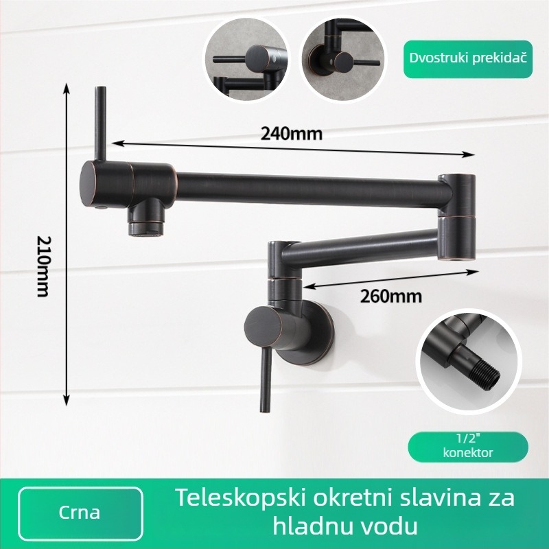 Kuhinjska slavina od nehrđajućeg čelika, zidna montaža, okretna, samo hladna voda, model P-J043