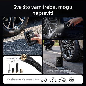 Buwei prijenosna pumpa za auto s digitalnim manometrom, 12 V, punjiva, 40 L/min, <80 W