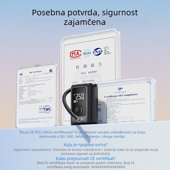 Buwei prijenosna pumpa za auto s digitalnim manometrom, 12 V, punjiva, 40 L/min, <80 W