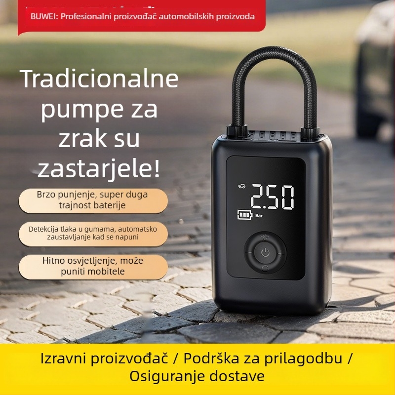 Buwei prijenosna pumpa za auto s digitalnim manometrom, 12 V, punjiva, 40 L/min, <80 W