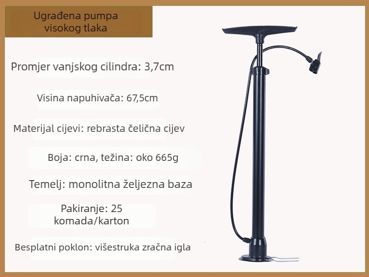 Qianli ručna pumpa visokog tlaka za bicikl – metalno kućište, maksimalni tlak 12 MPa, uključuje zračnu iglu s tri kandže