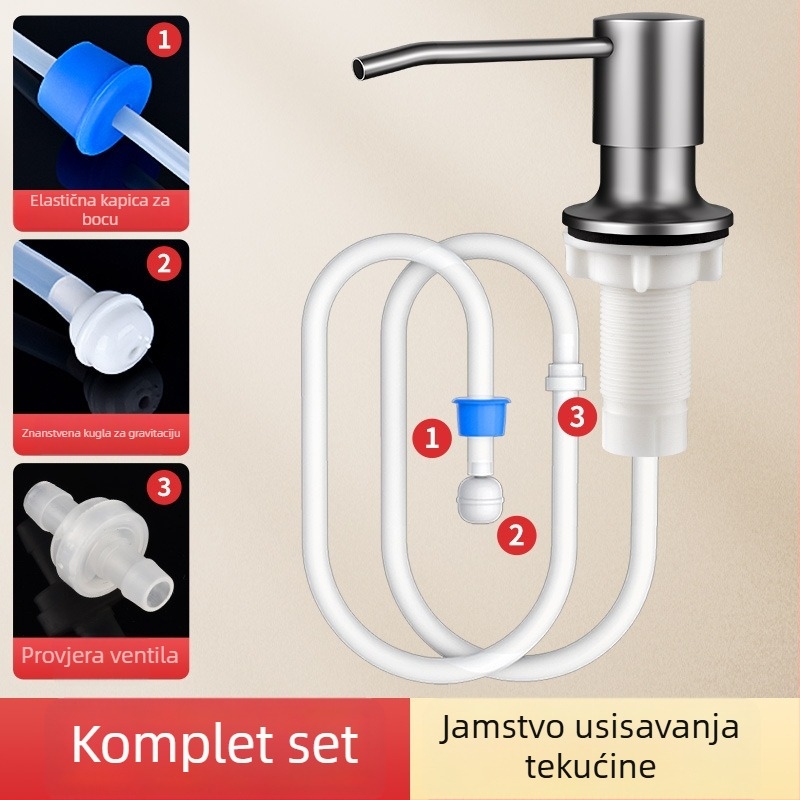 Dozator sapuna za sudoper s produženim cijevi, nehrđajući čelik, ručno pritiskanje, završna obrada pečenim lakom, moderan minimalistčki stil