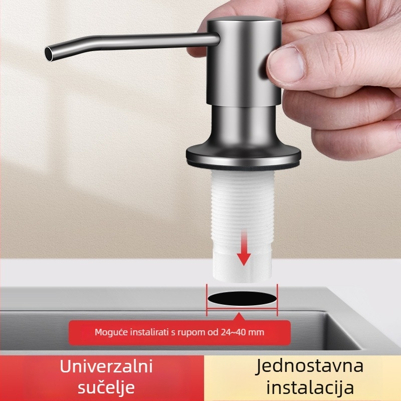 Dozator sapuna za sudoper s produženim cijevi, nehrđajući čelik, ručno pritiskanje, završna obrada pečenim lakom, moderan minimalistčki stil
