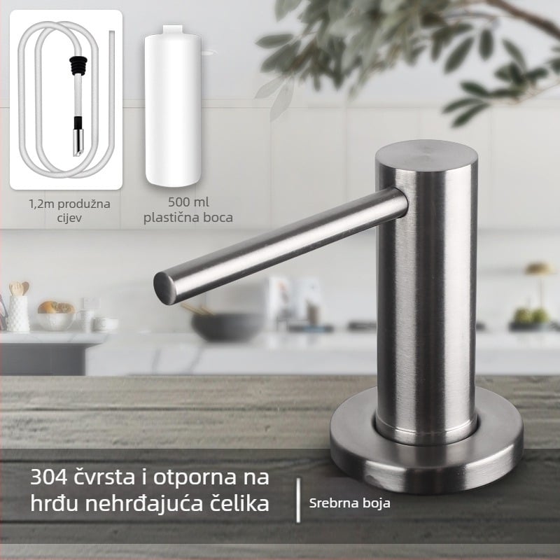 Dozator tekućeg sapuna za kuhinjsku sudoperu od nehrđajućeg čelika s produženim pritisknim mehanizmom